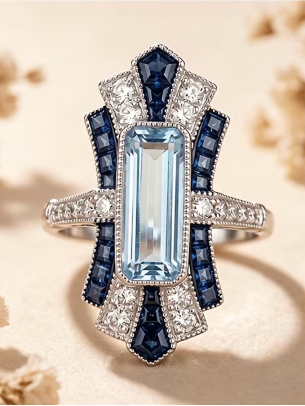Vintage Art Deco style silver tone ring
